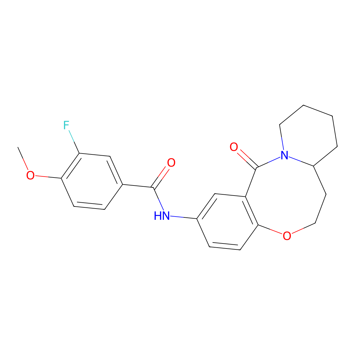 3-fluoro-4-methoxy-N-{2-oxo-9-oxa-1-azatricyclo[10.4.0.0^{3,8}]hexadeca-3,5,7-trien-5-yl}benzamide molecular structure, CAS 1448058-70-5