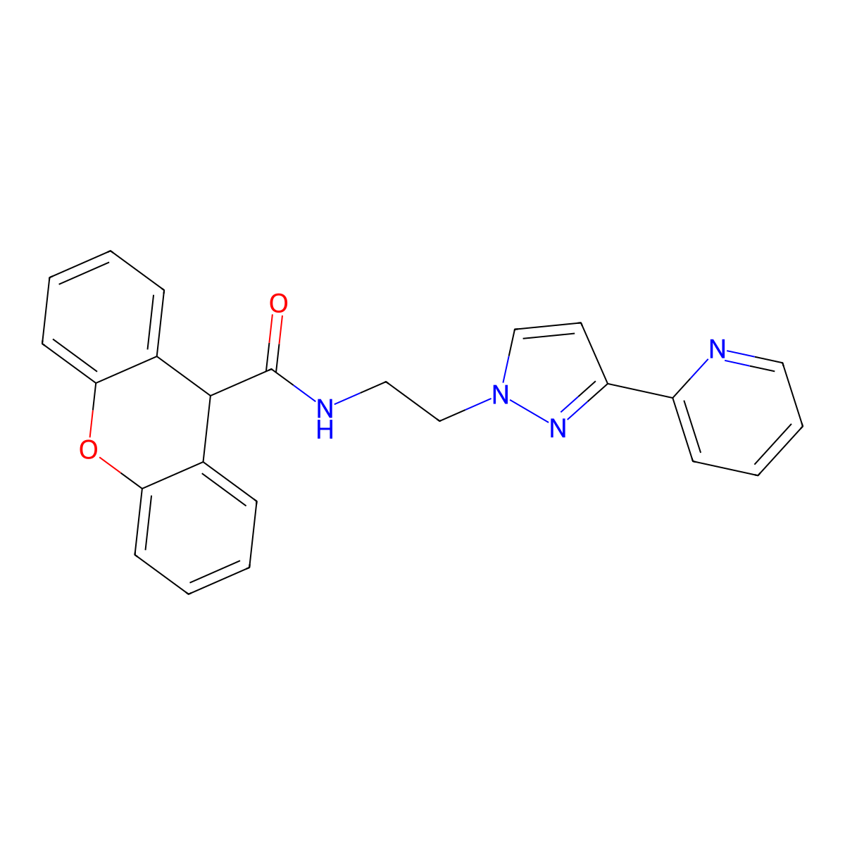 N-{2-[3-(pyridin-2-yl)-1H-pyrazol-1-yl]ethyl}-9H-xanthene-9-carboxamide molecular structure, CAS 1448058-71-6
