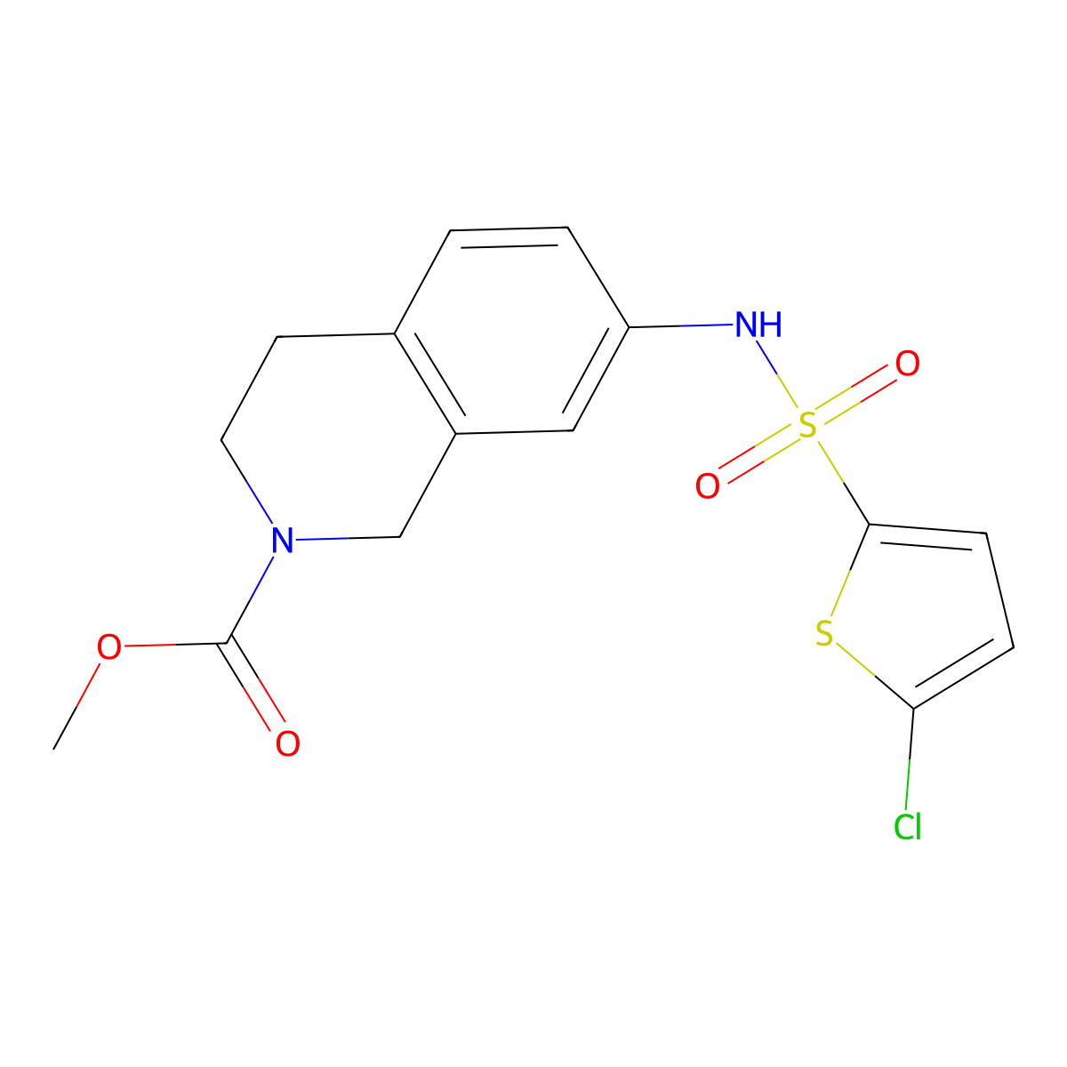 methyl 7-(5-chlorothiophene-2-sulfonamido)-3,4-dihydroisoquinoline-2(1H)-carboxylate molecular structure, CAS 1448058-73-8