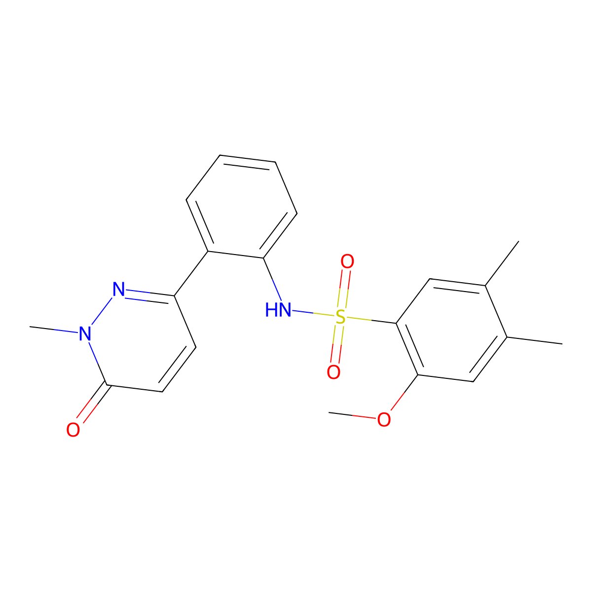 2-methoxy-4,5-dimethyl-N-(2-(1-methyl-6-oxo-1,6-dihydropyridazin-3-yl)phenyl)benzenesulfonamide molecular structure, CAS 1448058-78-3