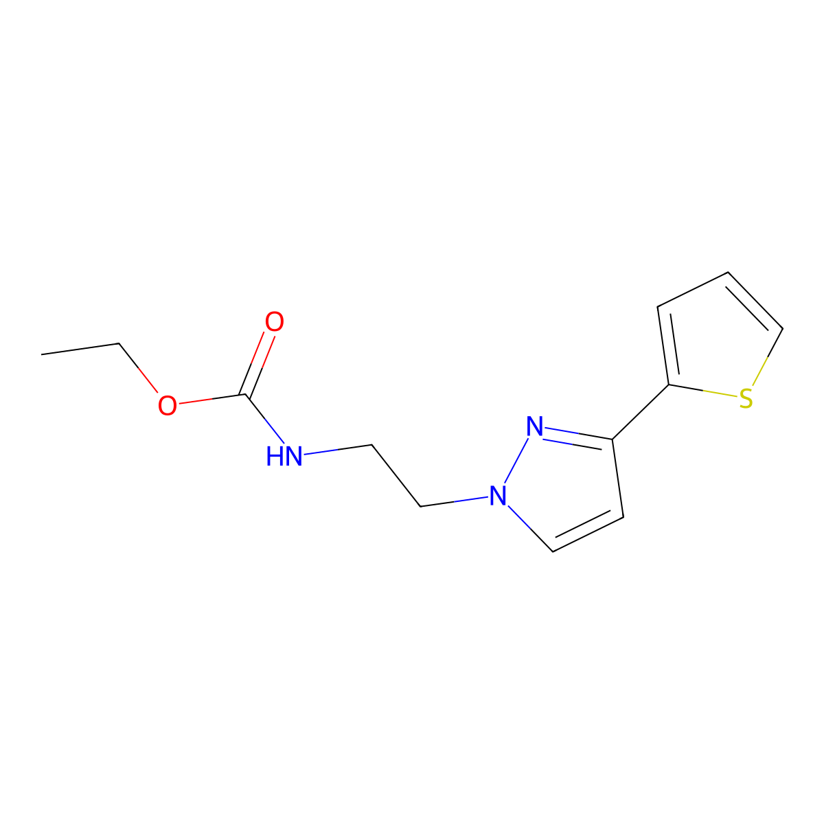 ethyl (2-(3-(thiophen-2-yl)-1H-pyrazol-1-yl)ethyl)carbamate molecular structure, CAS 1448058-85-2