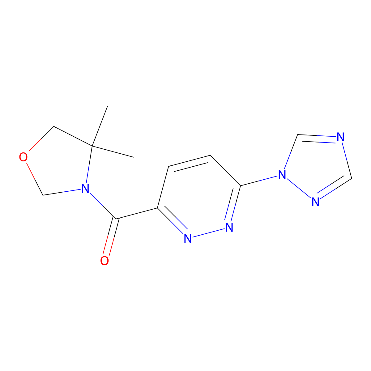 (6-(1H-1,2,4-triazol-1-yl)pyridazin-3-yl)(4,4-dimethyloxazolidin-3-yl)methanone molecular structure, CAS 1448058-88-5