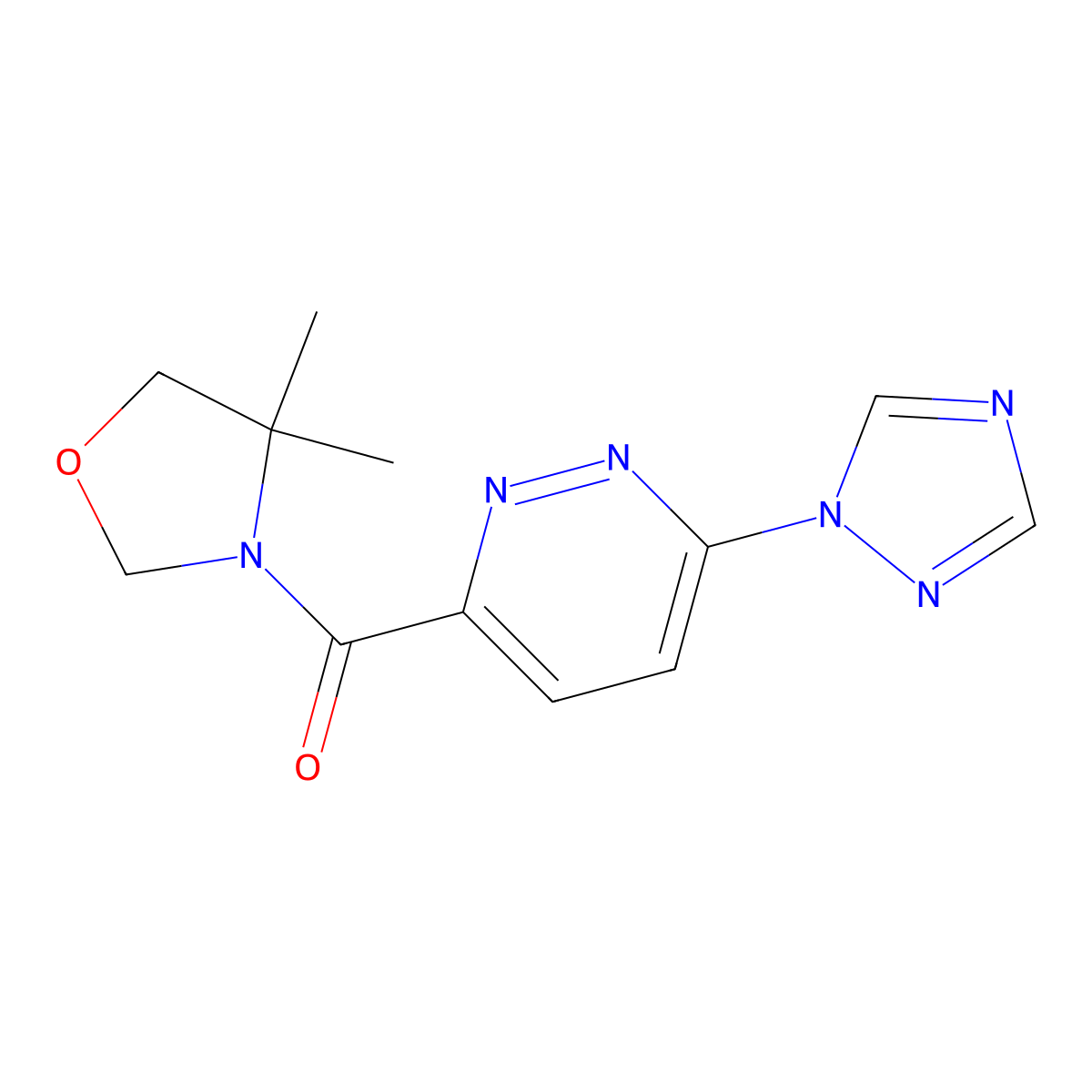 (6-(1H-1,2,4-triazol-1-yl)pyridazin-3-yl)(4,4-dimethyloxazolidin-3-yl)methanone molecular structure, CAS 1448058-88-5