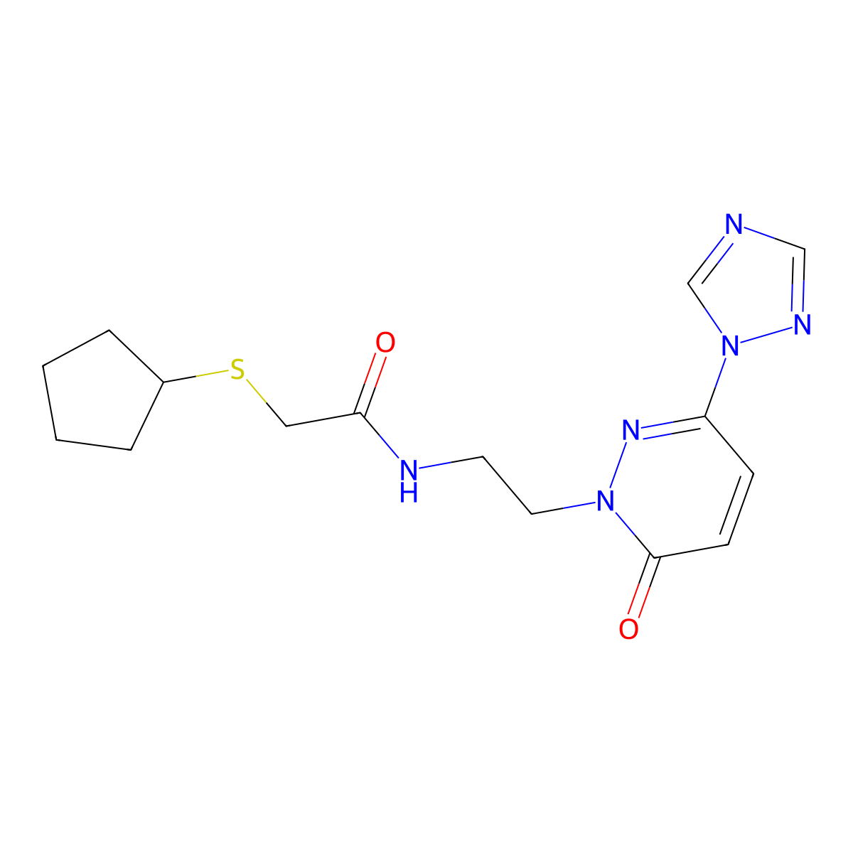 2-(cyclopentylthio)-N-(2-(6-oxo-3-(1H-1,2,4-triazol-1-yl)pyridazin-1(6H)-yl)ethyl)acetamide molecular structure, CAS 1448058-89-6