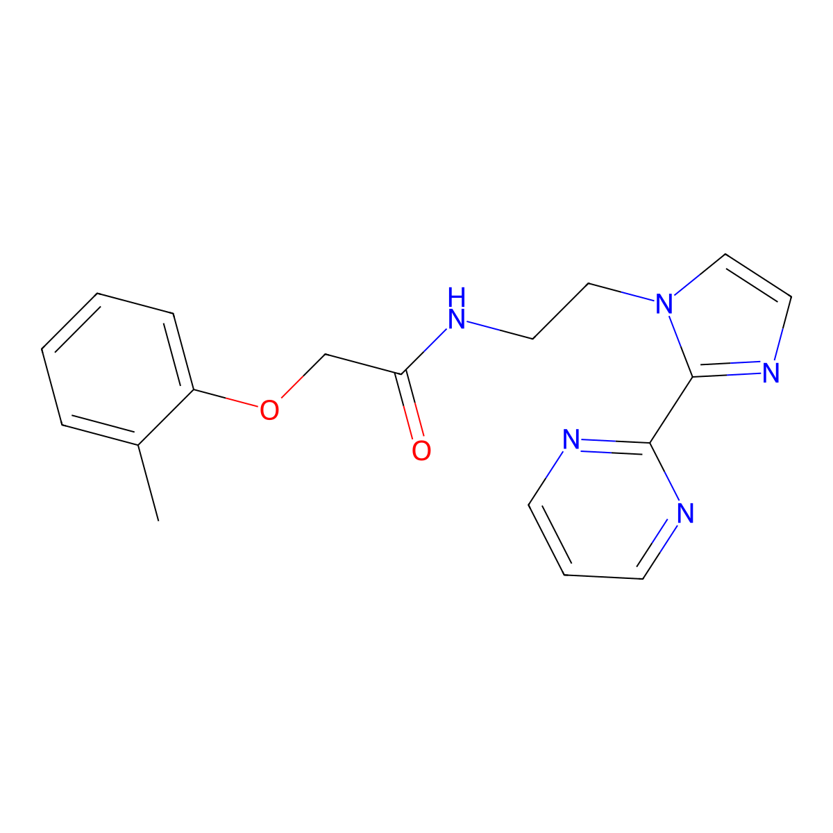 N-(2-(2-(pyrimidin-2-yl)-1H-imidazol-1-yl)ethyl)-2-(o-tolyloxy)acetamide molecular structure, CAS 1448058-90-9
