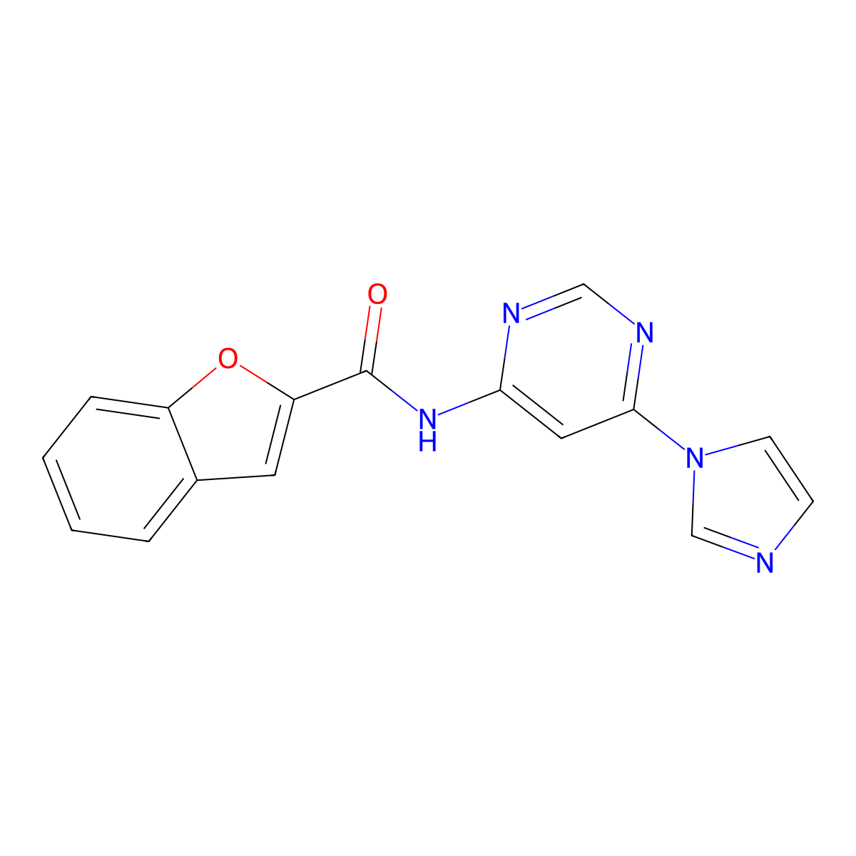 N-(6-(1H-imidazol-1-yl)pyrimidin-4-yl)benzofuran-2-carboxamide molecular structure, CAS 1448058-95-4