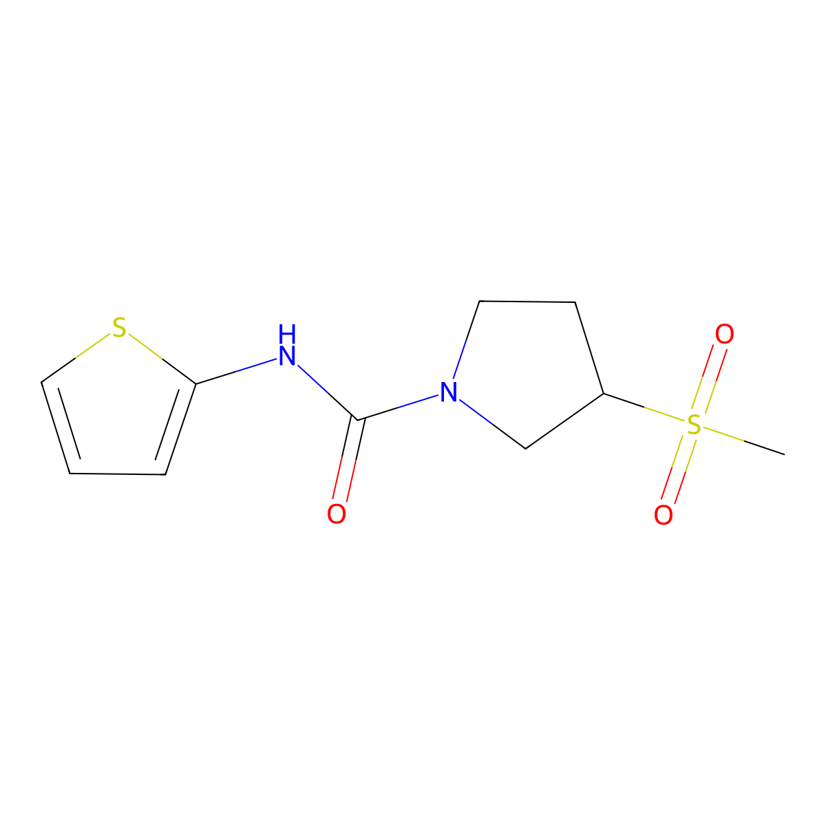 3-(methylsulfonyl)-N-(thiophen-2-yl)pyrrolidine-1-carboxamide molecular structure, CAS 1448058-98-7