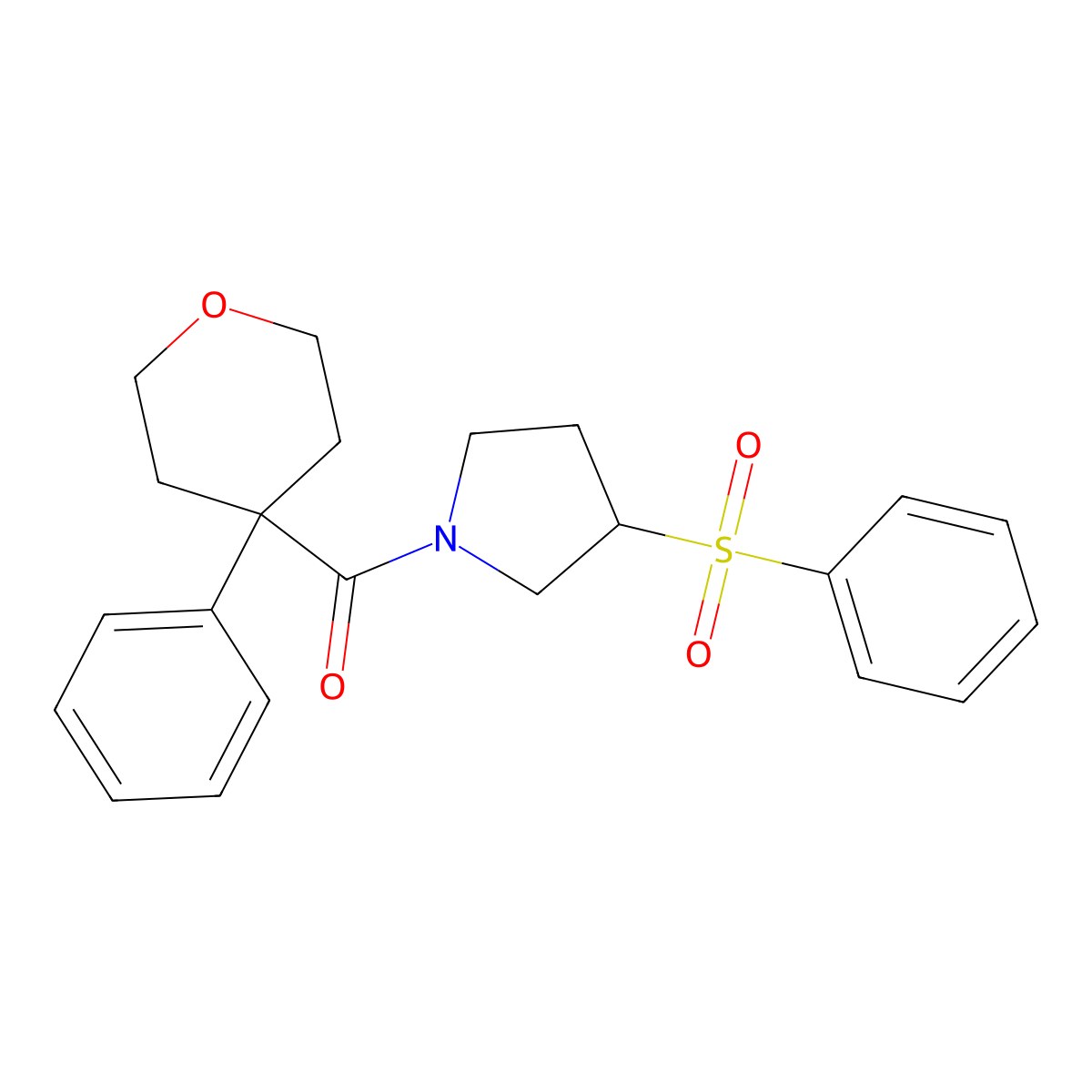 (3-(phenylsulfonyl)pyrrolidin-1-yl)(4-phenyltetrahydro-2H-pyran-4-yl)methanone molecular structure, CAS 1448058-99-8