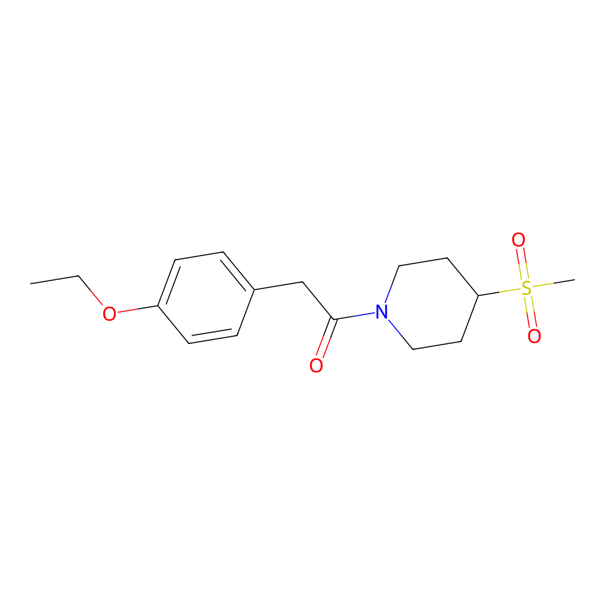 2-(4-Ethoxyphenyl)-1-(4-(methylsulfonyl)piperidin-1-yl)ethanone molecular structure, CAS 1448059-02-6