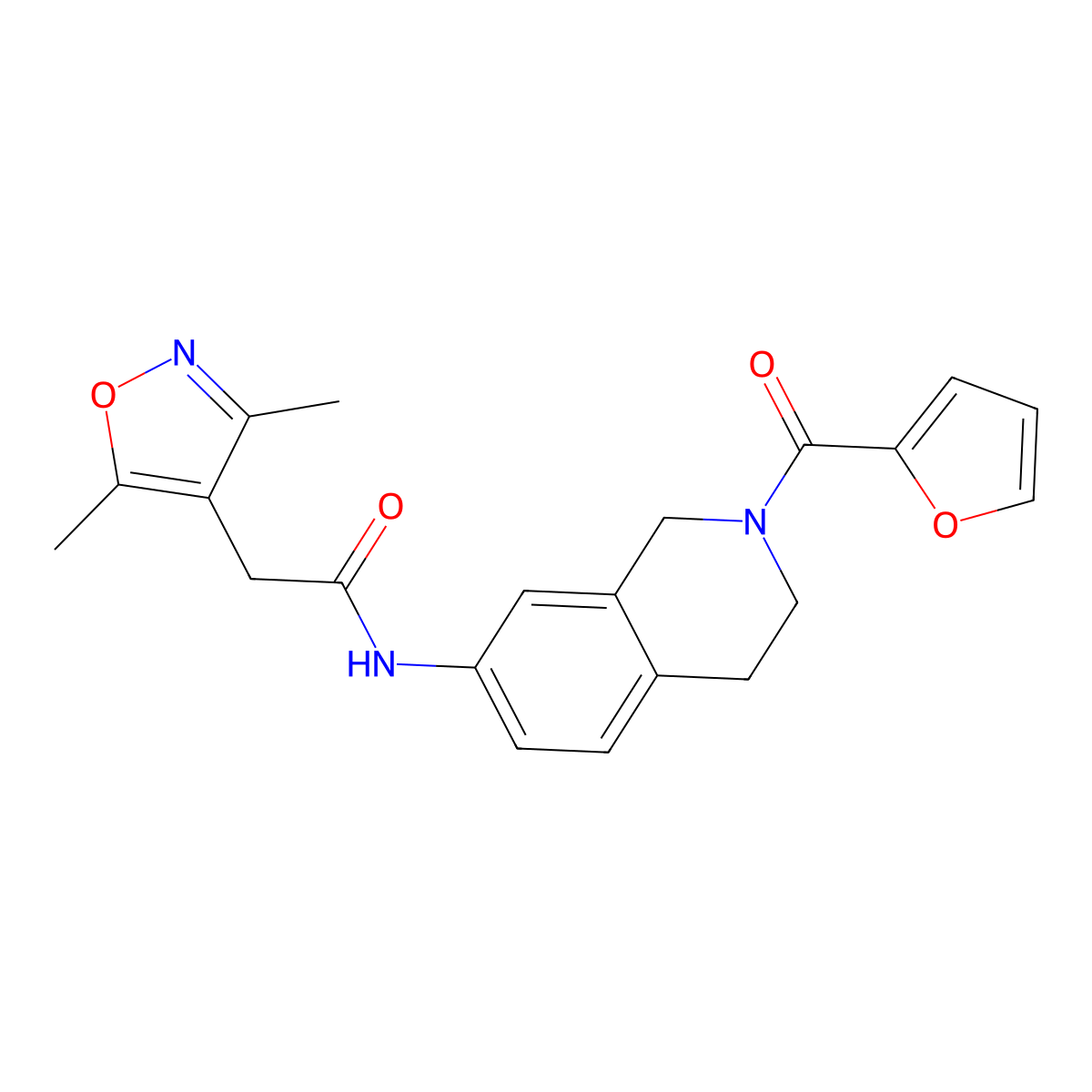 2-(3,5-dimethylisoxazol-4-yl)-N-(2-(furan-2-carbonyl)-1,2,3,4-tetrahydroisoquinolin-7-yl)acetamide molecular structure, CAS 1448059-08-2