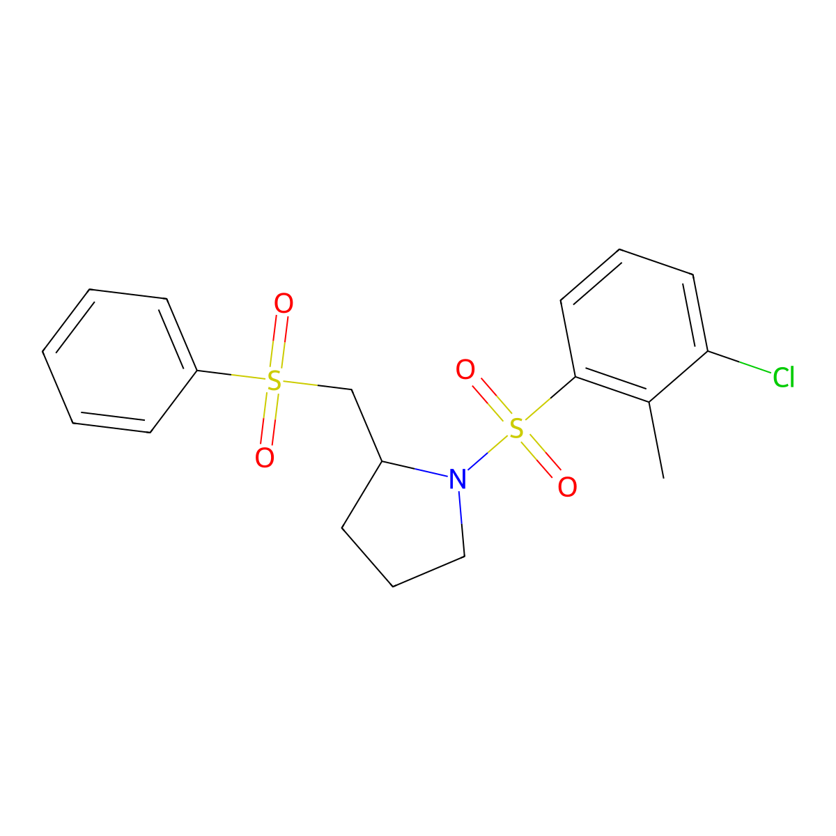 1-((3-Chloro-2-methylphenyl)sulfonyl)-2-((phenylsulfonyl)methyl)pyrrolidine molecular structure, CAS 1448059-12-8