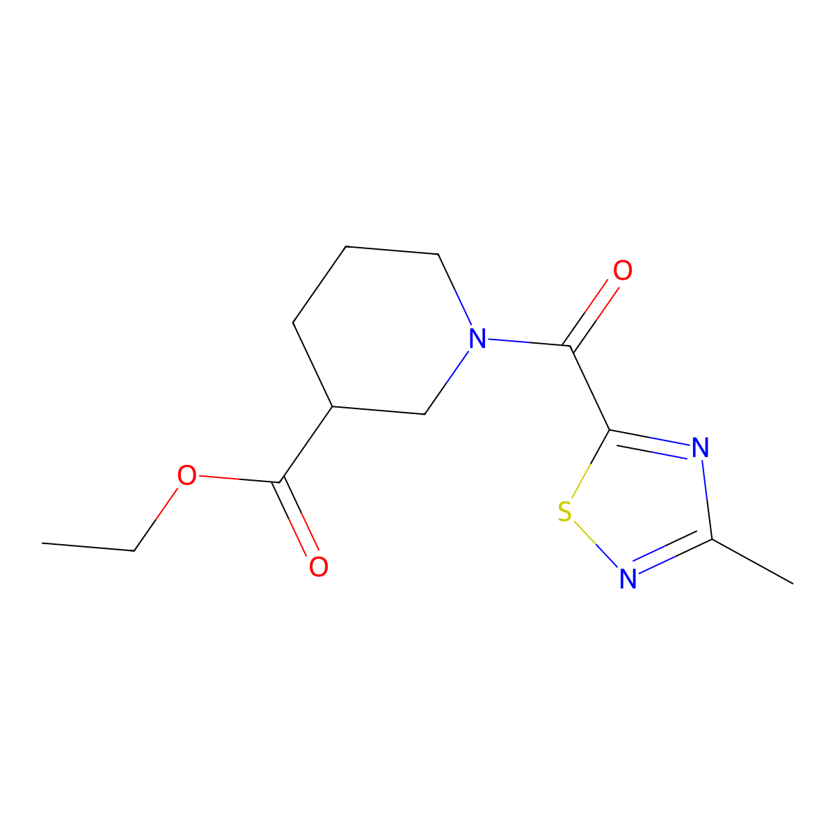 Ethyl 1-(3-methyl-1,2,4-thiadiazole-5-carbonyl)piperidine-3-carboxylate molecular structure, CAS 1448059-13-9