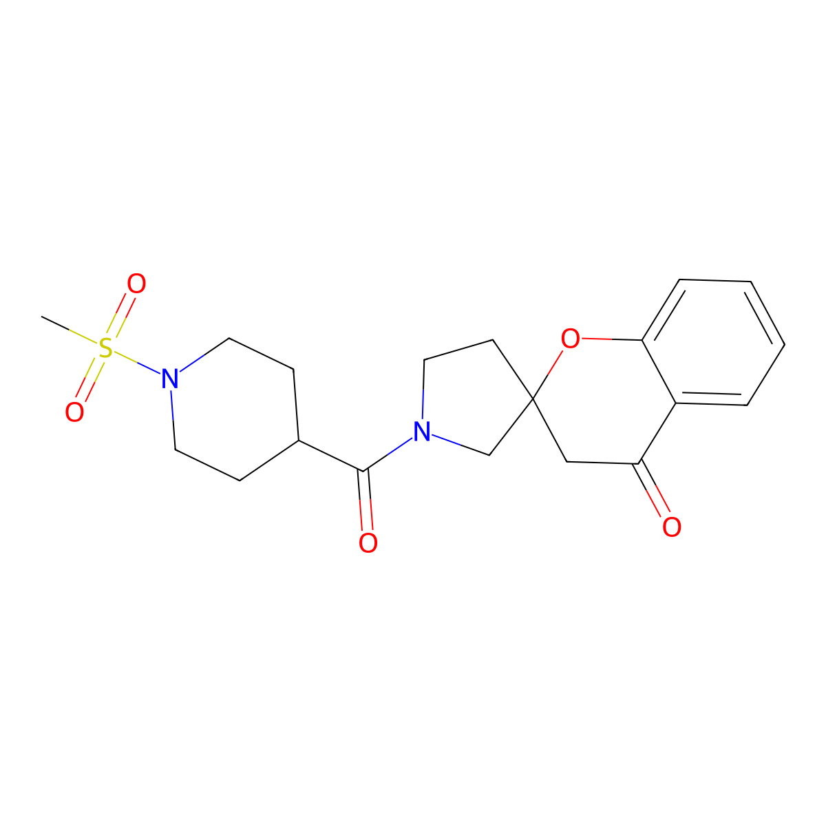 1'-(1-Methanesulfonylpiperidine-4-carbonyl)-3,4-dihydrospiro[1-benzopyran-2,3'-pyrrolidine]-4-one molecular structure, CAS 1448059-14-0
