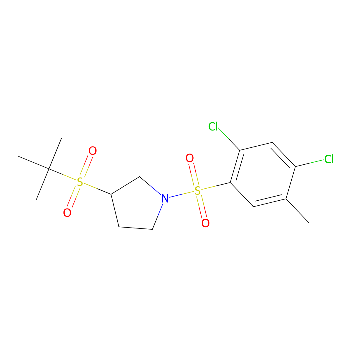 3-(Tert-butylsulfonyl)-1-((2,4-dichloro-5-methylphenyl)sulfonyl)pyrrolidine molecular structure, CAS 1448059-16-2