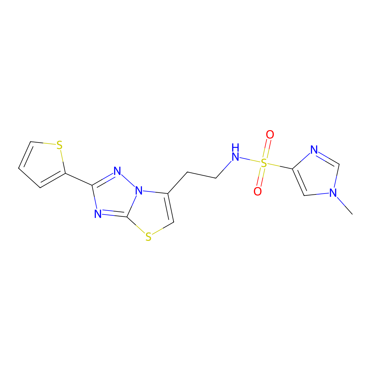 1-methyl-N-(2-(2-(thiophen-2-yl)thiazolo[3,2-b][1,2,4]triazol-6-yl)ethyl)-1H-imidazole-4-sulfonamide molecular structure, CAS 1448059-20-8