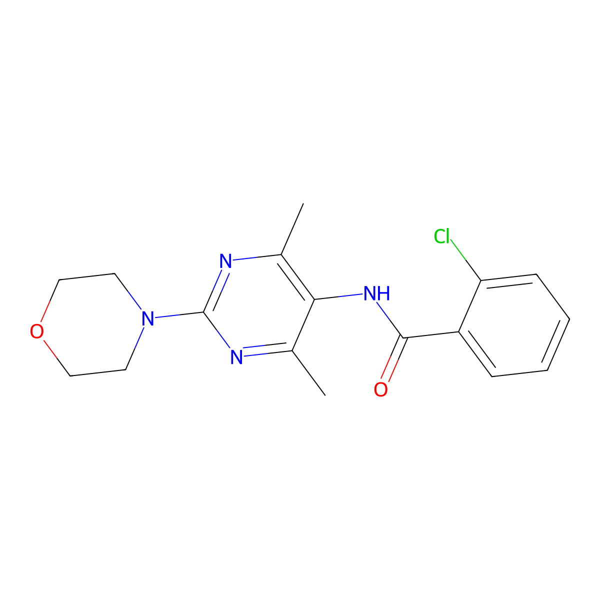 2-chloro-N-(4,6-dimethyl-2-morpholinopyrimidin-5-yl)benzamide molecular structure, CAS 1448059-26-4