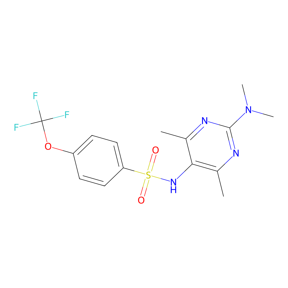 N-(2-(dimethylamino)-4,6-dimethylpyrimidin-5-yl)-4-(trifluoromethoxy)benzenesulfonamide molecular structure, CAS 1448059-29-7