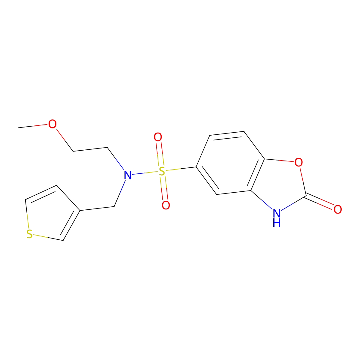 N-(2-methoxyethyl)-2-oxo-N-(thiophen-3-ylmethyl)-2,3-dihydrobenzo[d]oxazole-5-sulfonamide molecular structure, CAS 1448059-30-0