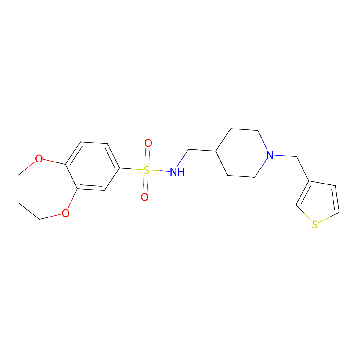 N-((1-(thiophen-3-ylmethyl)piperidin-4-yl)methyl)-3,4-dihydro-2H-benzo[b][1,4]dioxepine-7-sulfonamide molecular structure, CAS 1448059-33-3