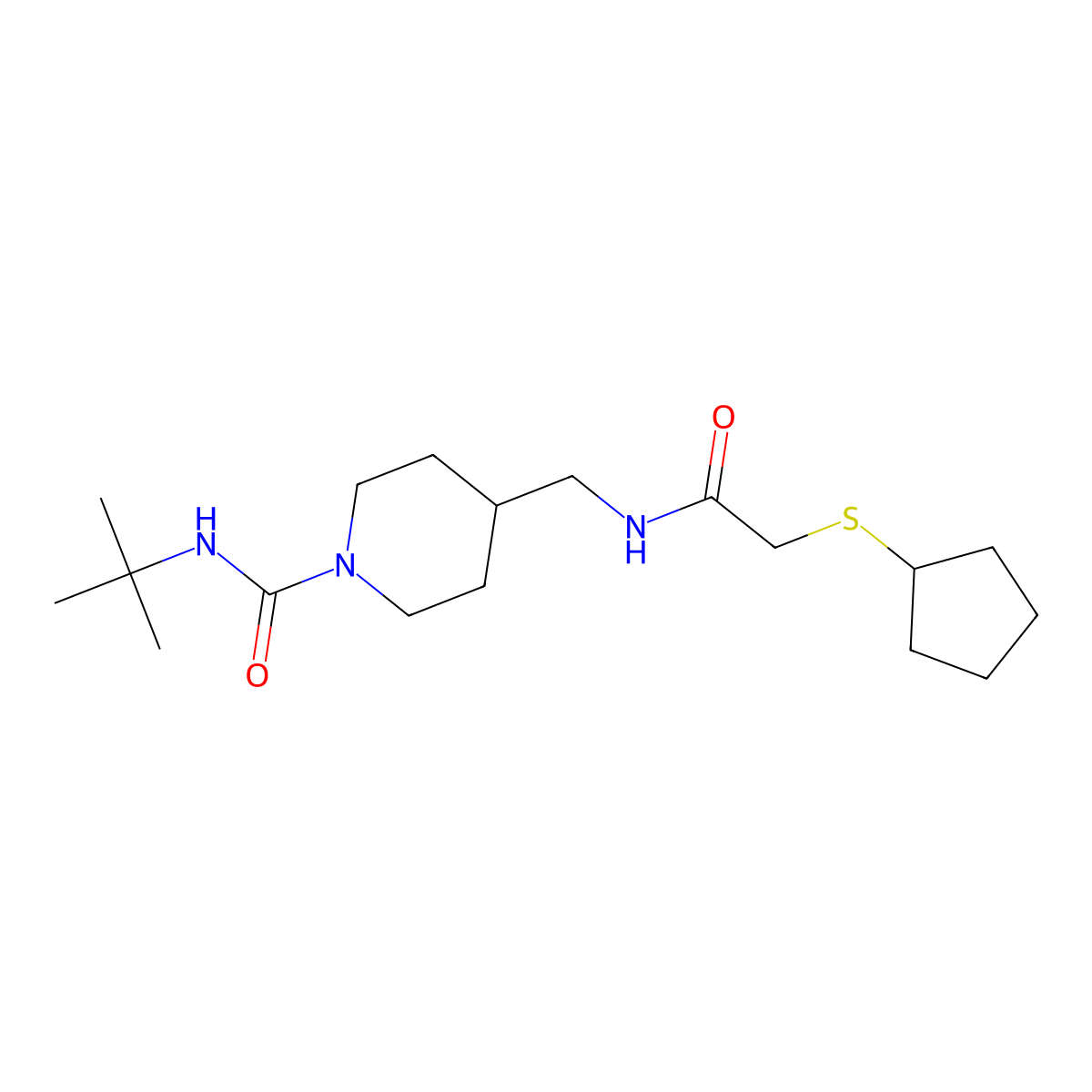 N-(tert-butyl)-4-((2-(cyclopentylthio)acetamido)methyl)piperidine-1-carboxamide molecular structure, CAS 1448059-35-5