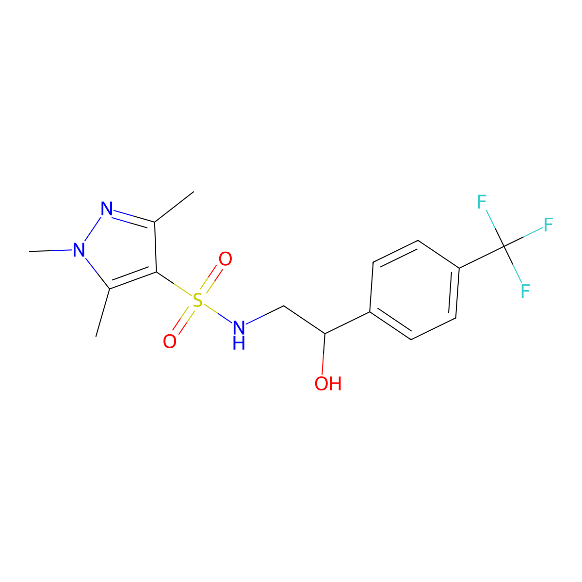 N-(2-hydroxy-2-(4-(trifluoromethyl)phenyl)ethyl)-1,3,5-trimethyl-1H-pyrazole-4-sulfonamide molecular structure, CAS 1448059-39-9