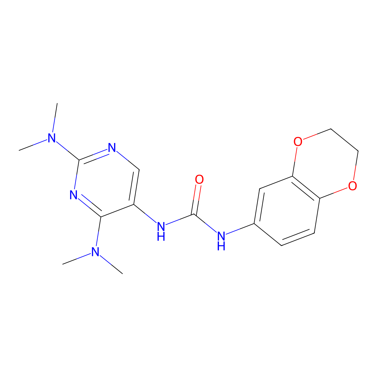 1-(2,4-Bis(dimethylamino)pyrimidin-5-yl)-3-(2,3-dihydrobenzo[b][1,4]dioxin-6-yl)urea molecular structure, CAS 1448059-40-2