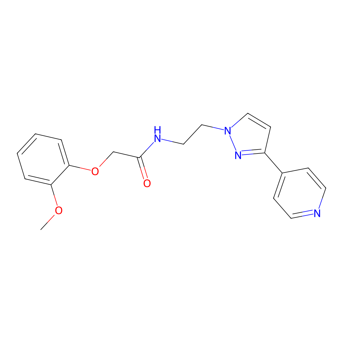 2-(2-methoxyphenoxy)-N-{2-[3-(pyridin-4-yl)-1H-pyrazol-1-yl]ethyl}acetamide molecular structure, CAS 1448059-41-3