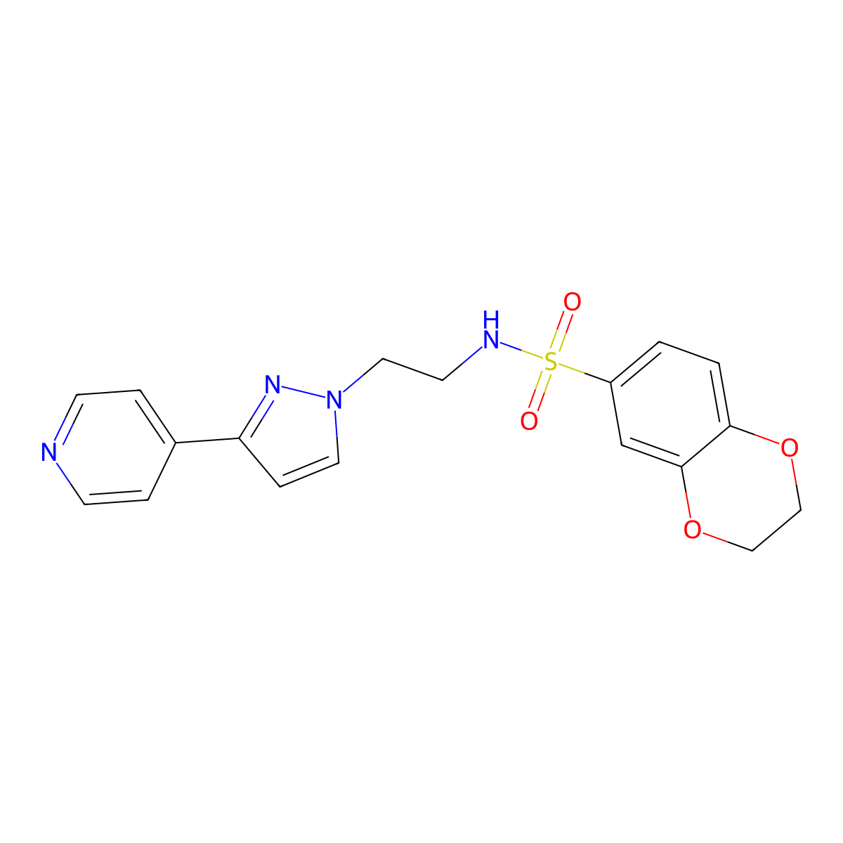 N-(2-(3-(pyridin-4-yl)-1H-pyrazol-1-yl)ethyl)-2,3-dihydrobenzo[b][1,4]dioxine-6-sulfonamide molecular structure, CAS 1448059-45-7