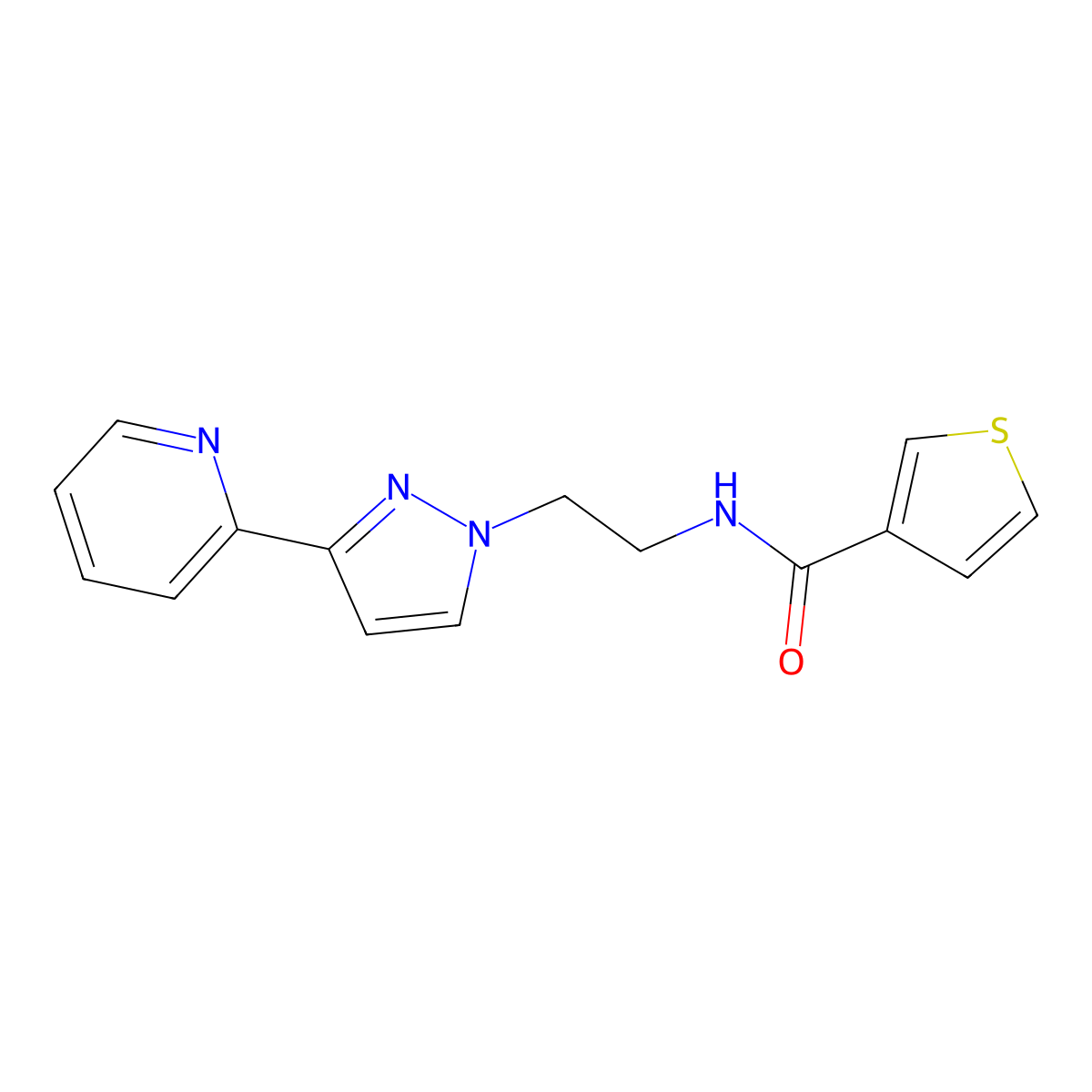 N-(2-(3-(pyridin-2-yl)-1H-pyrazol-1-yl)ethyl)thiophene-3-carboxamide molecular structure, CAS 1448059-48-0