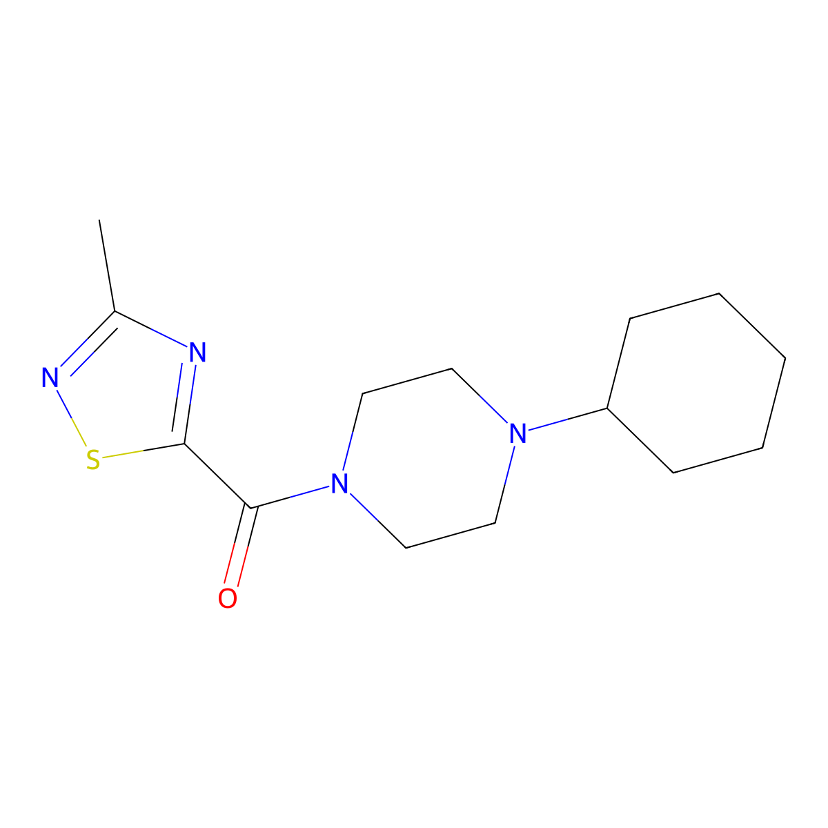 (4-Cyclohexylpiperazin-1-yl)(3-methyl-1,2,4-thiadiazol-5-yl)methanone molecular structure, CAS 1448059-49-1