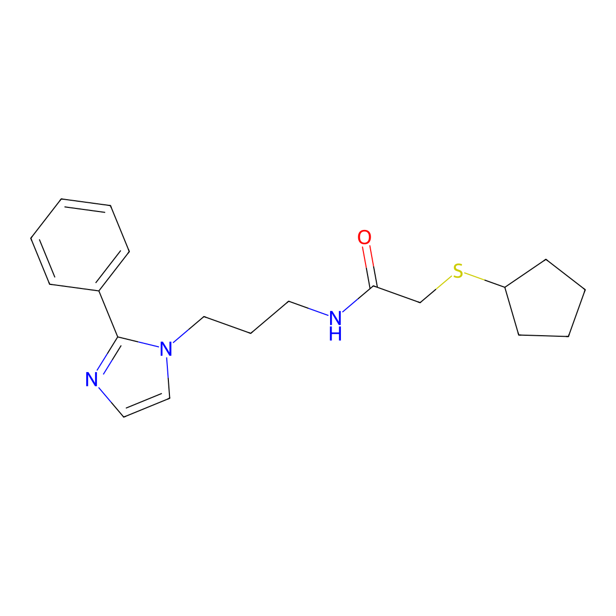 2-(cyclopentylthio)-N-(3-(2-phenyl-1H-imidazol-1-yl)propyl)acetamide molecular structure, CAS 1448059-55-9