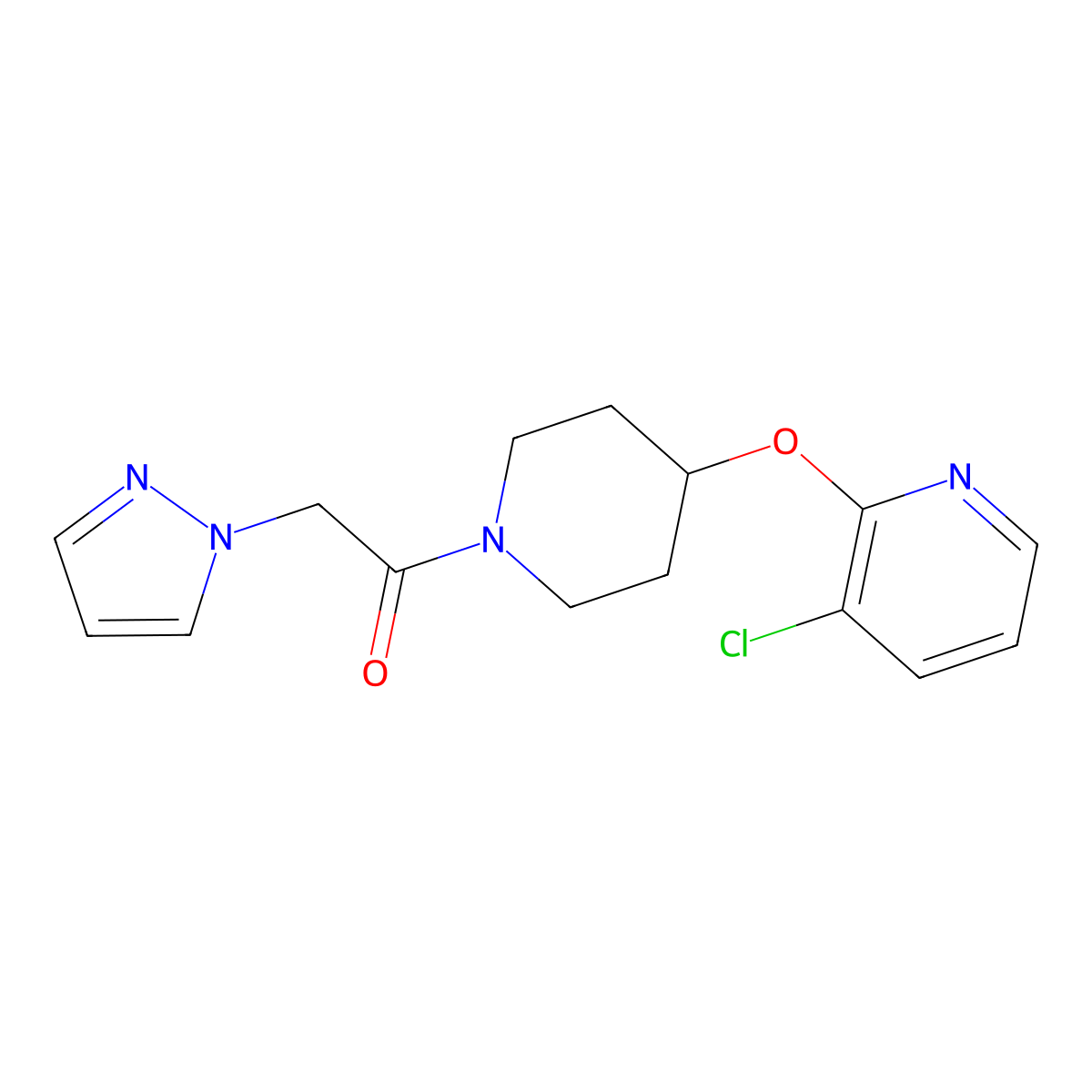1-(4-((3-chloropyridin-2-yl)oxy)piperidin-1-yl)-2-(1H-pyrazol-1-yl)ethanone molecular structure, CAS 1448059-57-1