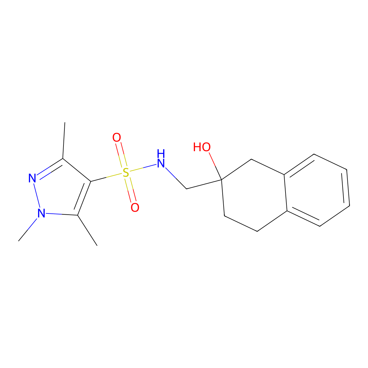 N-[(2-hydroxy-1,2,3,4-tetrahydronaphthalen-2-yl)methyl]-1,3,5-trimethyl-1H-pyrazole-4-sulfonamide molecular structure, CAS 1448059-59-3