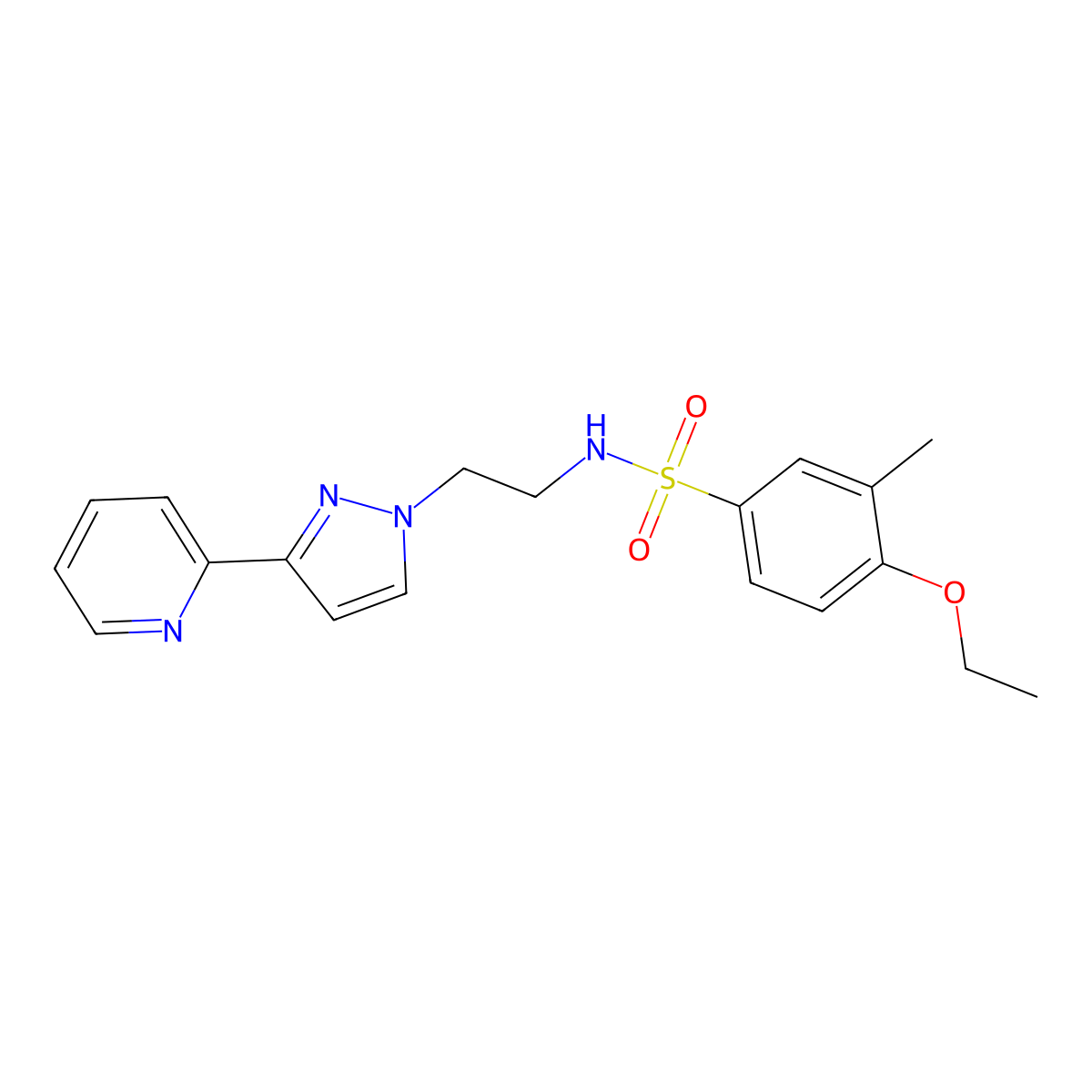 4-ethoxy-3-methyl-N-(2-(3-(pyridin-2-yl)-1H-pyrazol-1-yl)ethyl)benzenesulfonamide molecular structure, CAS 1448059-60-6