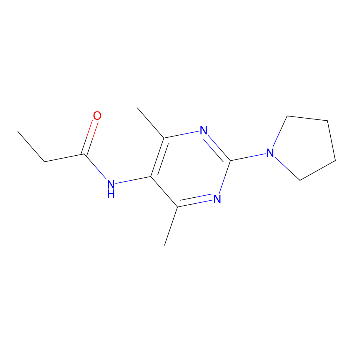 N-(4,6-dimethyl-2-(pyrrolidin-1-yl)pyrimidin-5-yl)propionamide molecular structure, CAS 1448059-61-7