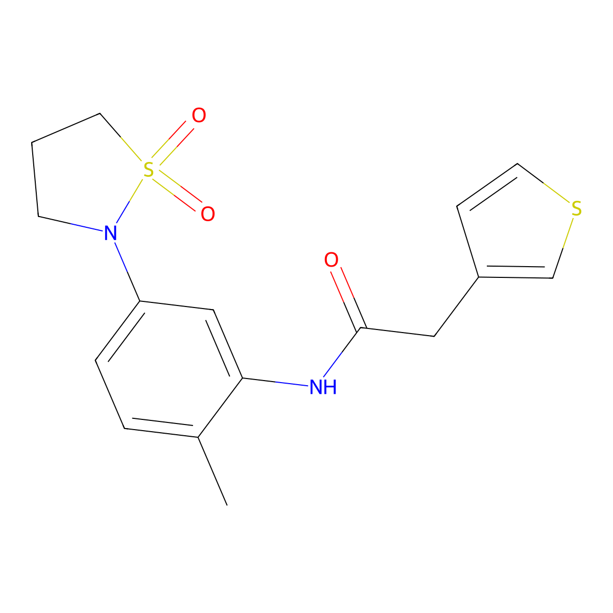 N-(5-(1,1-dioxidoisothiazolidin-2-yl)-2-methylphenyl)-2-(thiophen-3-yl)acetamide molecular structure, CAS 1448059-65-1
