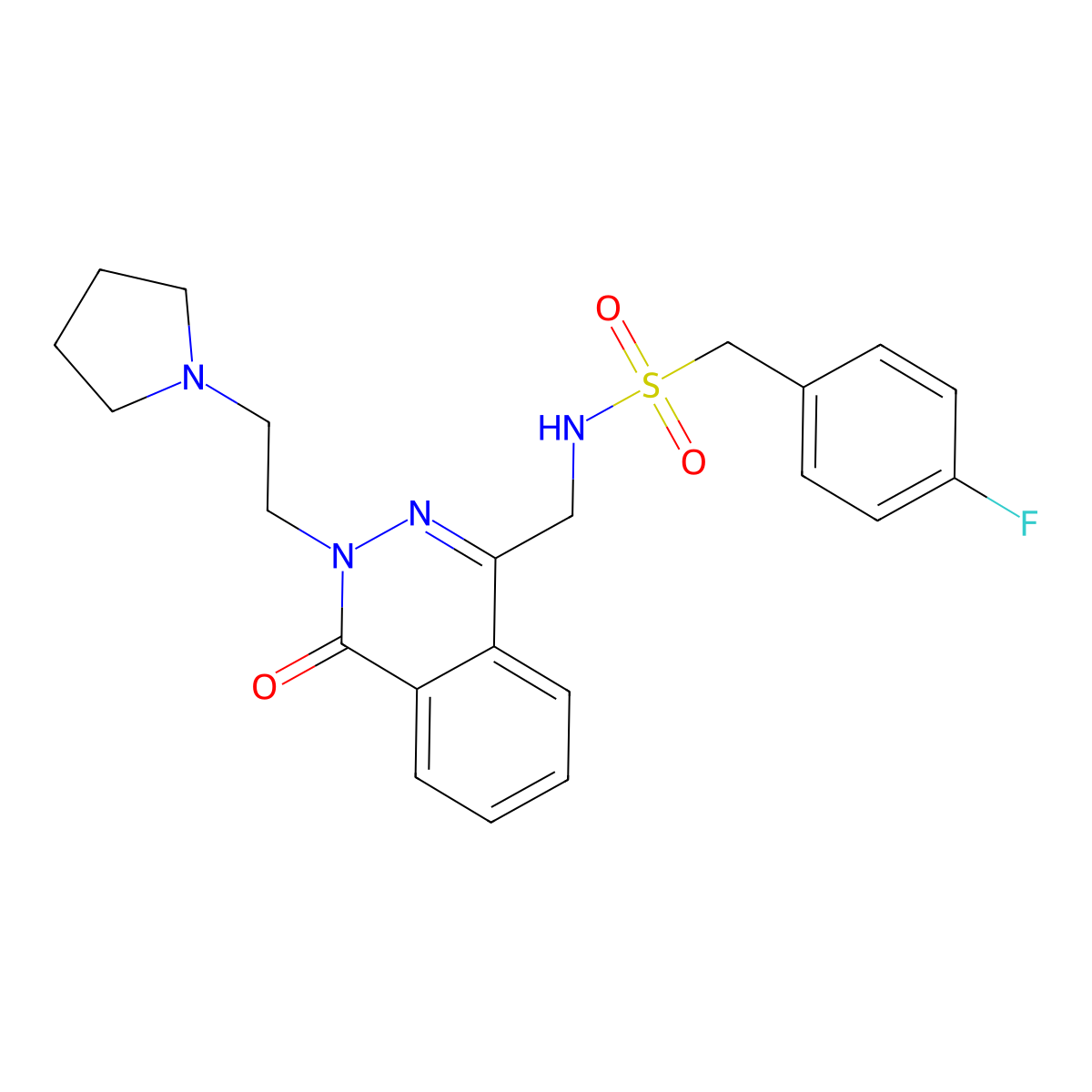 1-(4-fluorophenyl)-N-((4-oxo-3-(2-(pyrrolidin-1-yl)ethyl)-3,4-dihydrophthalazin-1-yl)methyl)methanesulfonamide molecular structure, CAS 1448059-68-4