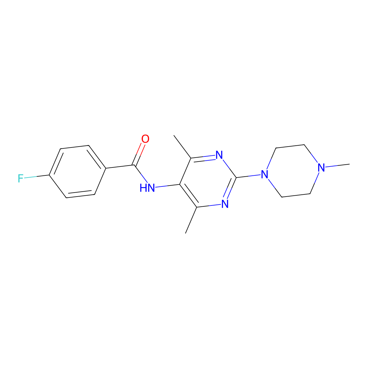 N-[4,6-Dimethyl-2-(4-methylpiperazin-1-YL)pyrimidin-5-YL]-4-fluorobenzamide molecular structure, CAS 1448059-71-9