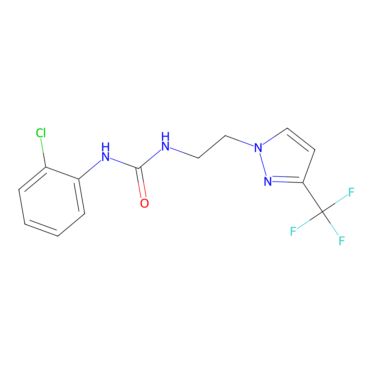 1-(2-chlorophenyl)-3-{2-[3-(trifluoromethyl)-1H-pyrazol-1-yl]ethyl}urea molecular structure, CAS 1448059-72-0