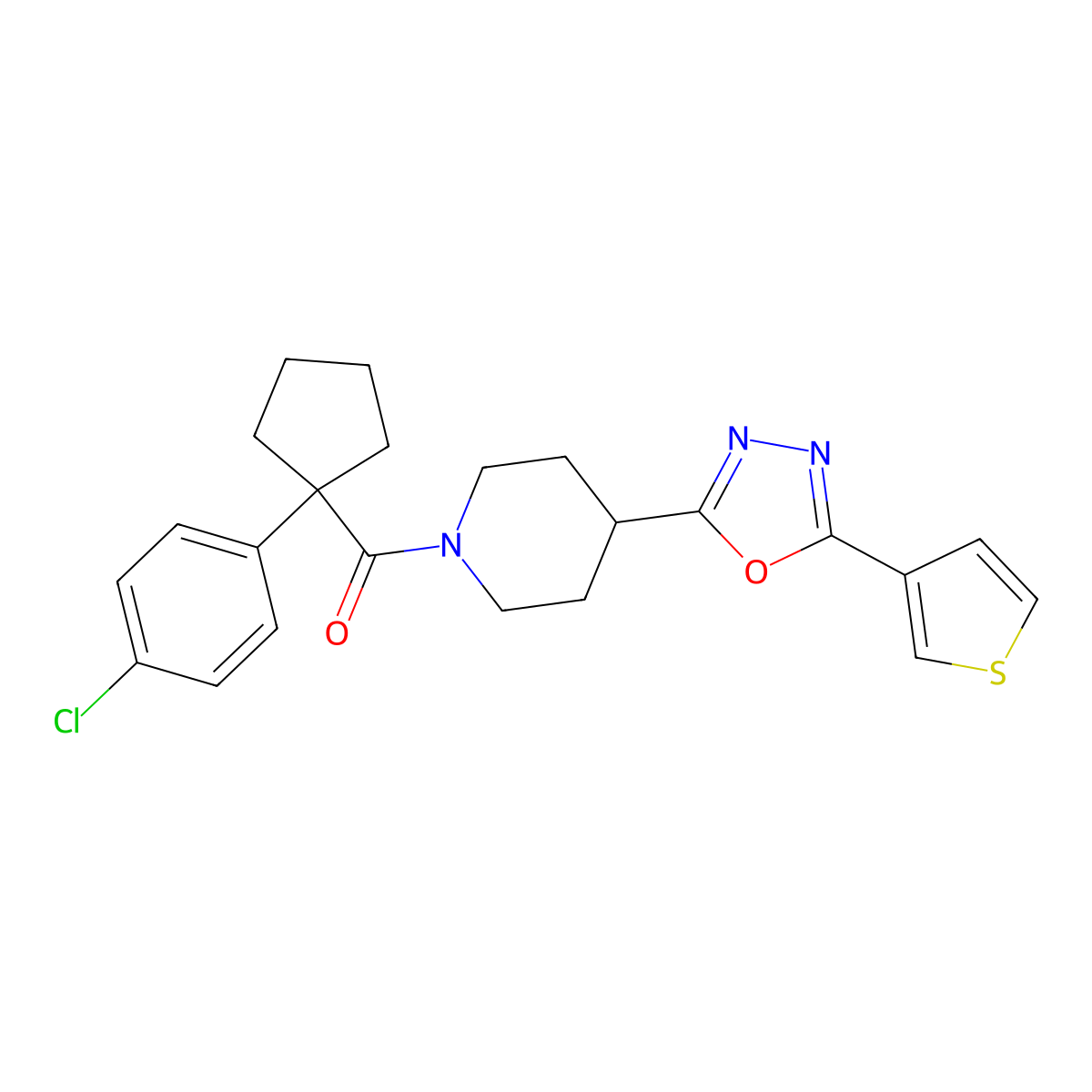 (1-(4-Chlorophenyl)cyclopentyl)(4-(5-(thiophen-3-yl)-1,3,4-oxadiazol-2-yl)piperidin-1-yl)methanone molecular structure, CAS 1448059-75-3