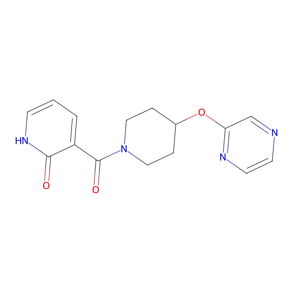 3-(4-(pyrazin-2-yloxy)piperidine-1-carbonyl)pyridin-2(1H)-one molecular structure, CAS 1448059-80-0