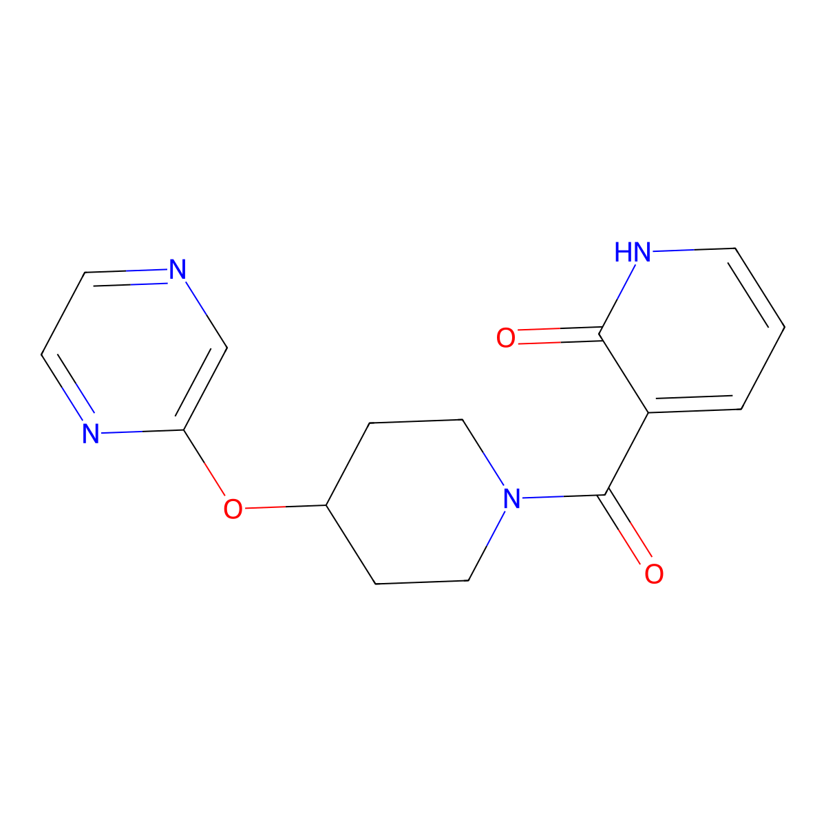 3-(4-(pyrazin-2-yloxy)piperidine-1-carbonyl)pyridin-2(1H)-one molecular structure, CAS 1448059-80-0
