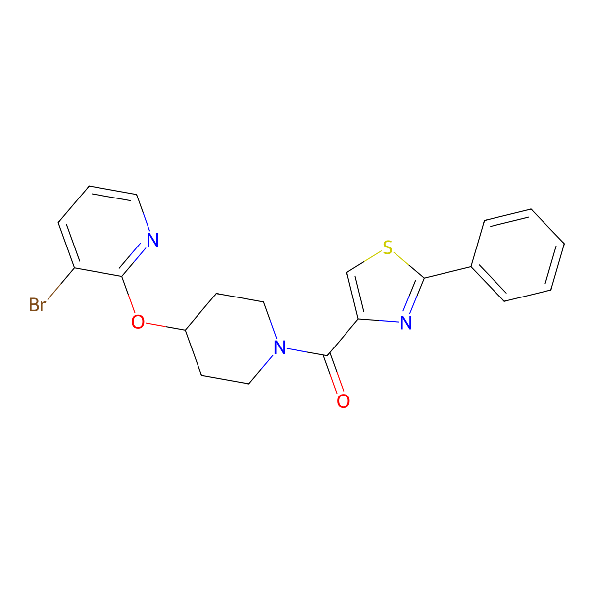(4-((3-Bromopyridin-2-yl)oxy)piperidin-1-yl)(2-phenylthiazol-4-yl)methanone molecular structure, CAS 1448059-92-4