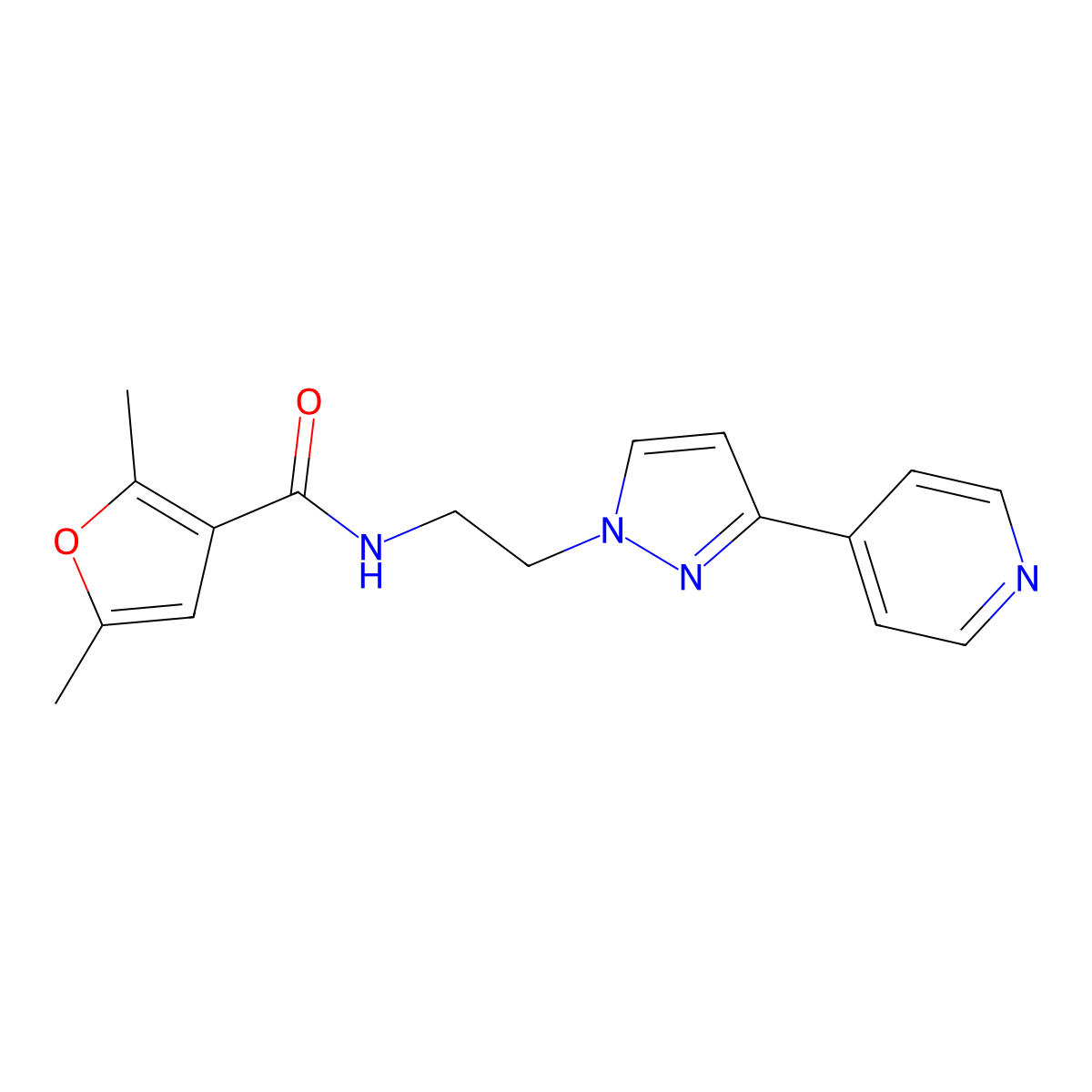 2,5-dimethyl-N-{2-[3-(pyridin-4-yl)-1H-pyrazol-1-yl]ethyl}furan-3-carboxamide molecular structure, CAS 1448059-94-6
