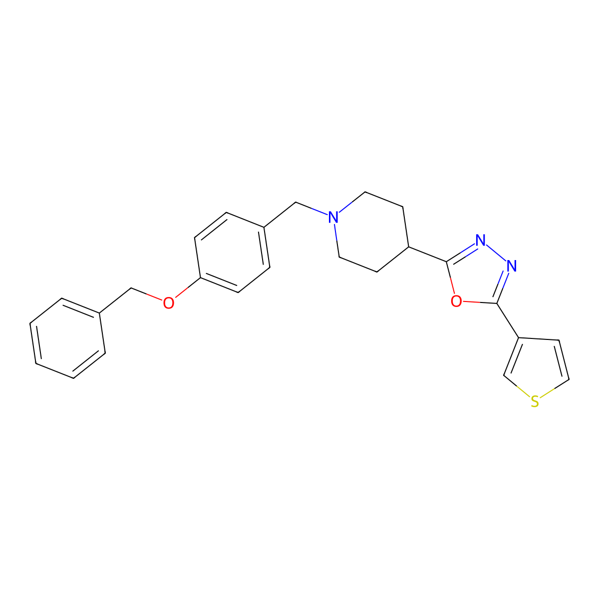 2-(1-(4-(Benzyloxy)benzyl)piperidin-4-yl)-5-(thiophen-3-yl)-1,3,4-oxadiazole molecular structure, CAS 1448059-97-9