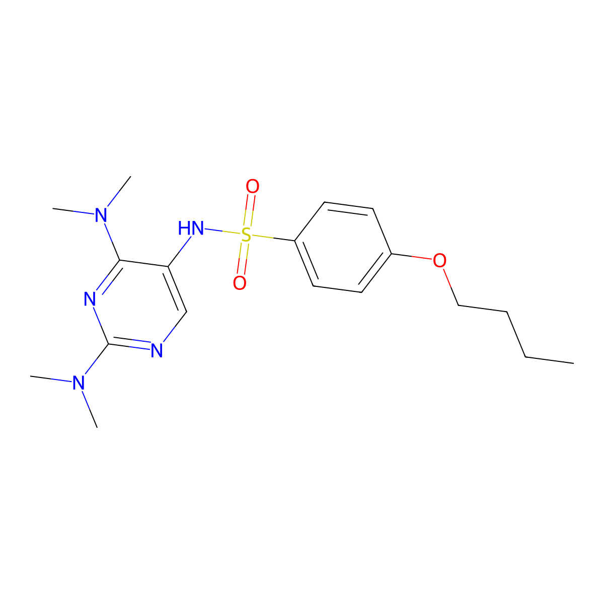 N-(2,4-bis(dimethylamino)pyrimidin-5-yl)-4-butoxybenzenesulfonamide molecular structure, CAS 1448059-98-0