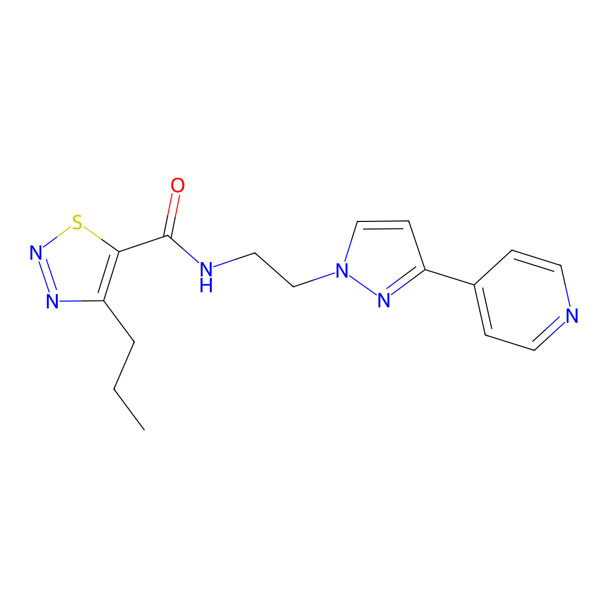 4-propyl-N-(2-(3-(pyridin-4-yl)-1H-pyrazol-1-yl)ethyl)-1,2,3-thiadiazole-5-carboxamide molecular structure, CAS 1448059-99-1