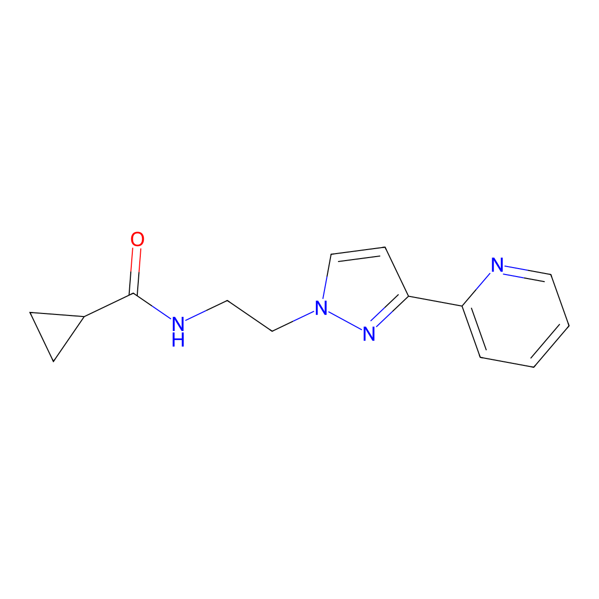 N-{2-[3-(pyridin-2-yl)-1H-pyrazol-1-yl]ethyl}cyclopropanecarboxamide molecular structure, CAS 1448060-03-4
