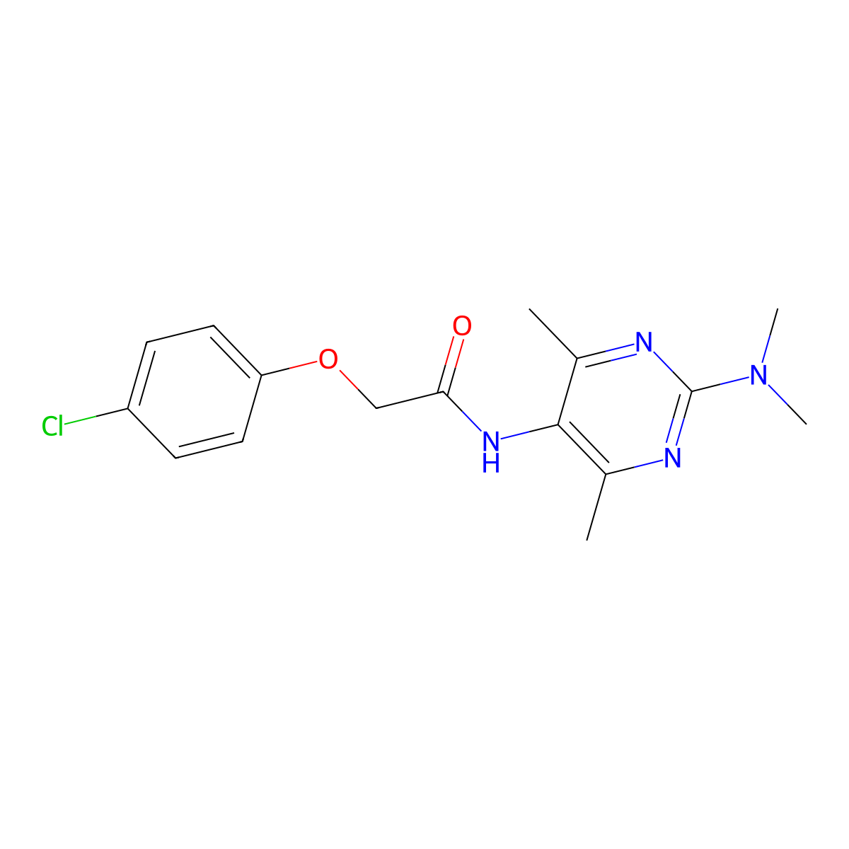 2-(4-Chlorophenoxy)-N-[2-(dimethylamino)-4,6-dimethylpyrimidin-5-YL]acetamide molecular structure, CAS 1448060-08-9