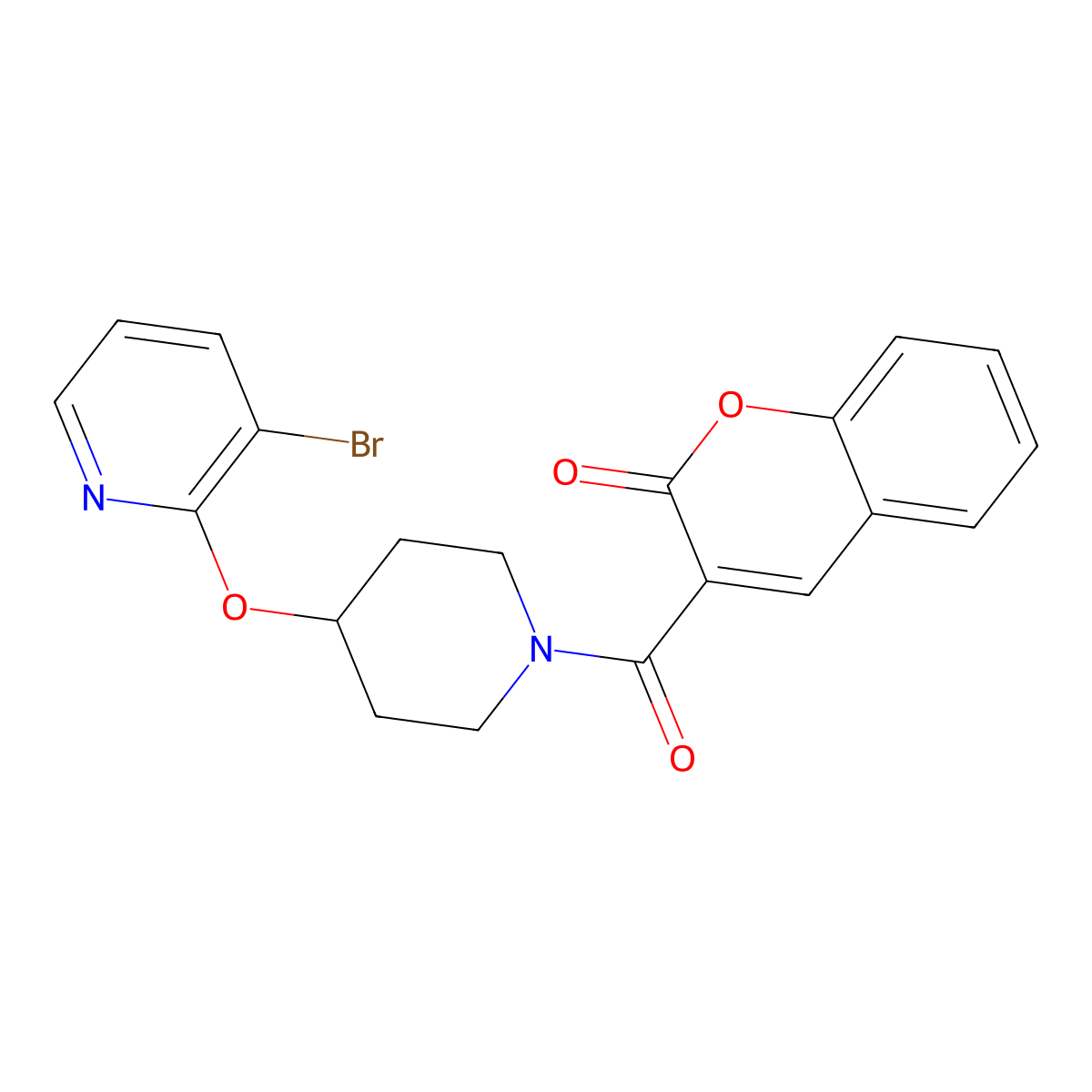 3-(4-((3-bromopyridin-2-yl)oxy)piperidine-1-carbonyl)-2H-chromen-2-one molecular structure, CAS 1448060-09-0